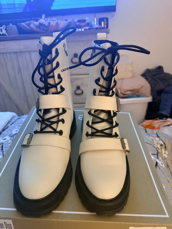 Dolce Vita Shoes - Dolce Vita White Lace-Up Combat Boots with Black Laces